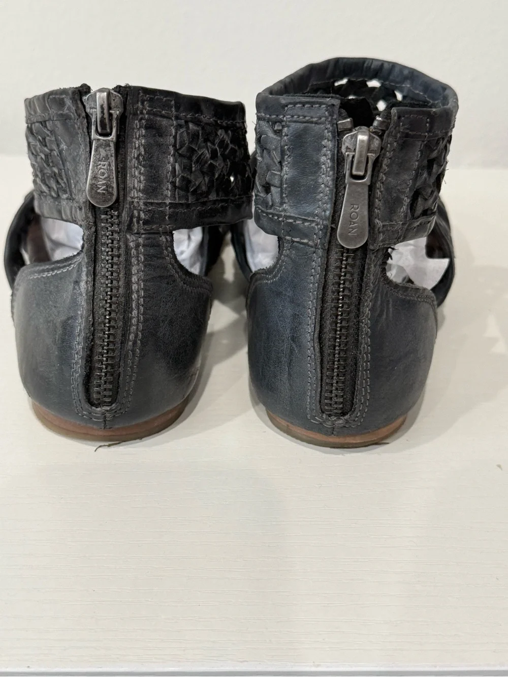 Bed Stu ROAN Black Woven Leather Strappy Sandals